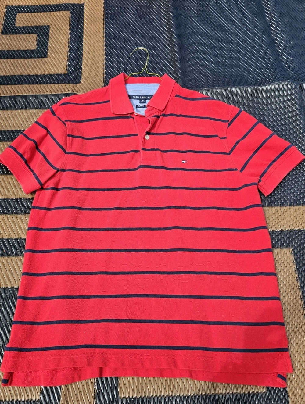 Tommy Hilfiger Striped Polo Shirt Red/Navy L